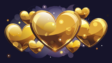 Beautiful golden hearts on a dark bokeh background. Selective focus.. AI generated. Vector iconのイラスト素材