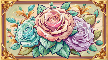 Art nouveau style valentine's day illustration with couple sharing an intimate moment over a romantic dinner. AI generated. Vector iconのイラスト素材