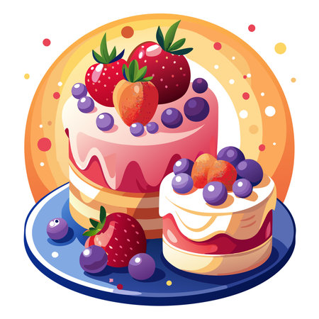 Cake and dessert with fresh berries and cream in the style of light pink and crimson. bokeh...
