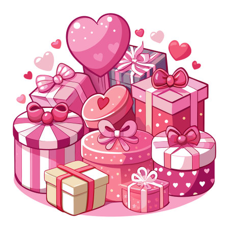 Collection of pink valentines gift box with heart shaped on isolate transparency background . AI generated. Vector iconのイラスト素材