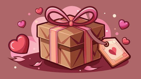 Brown gift box with pink ribbon and heart tag. romantic love gift. Valentine's Day. . AI generated. Vector iconのイラスト素材