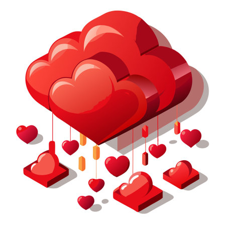 Firefly 3d rendering of a cloud dropping red hearts on studio background. minimalistic valentine con 1.jpg. AI generated. Vector iconのイラスト素材