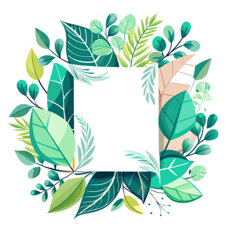 Flat lay of a white blank invitation stationery card with eucalyptus leaves. AI generated. Vector iconのイラスト素材