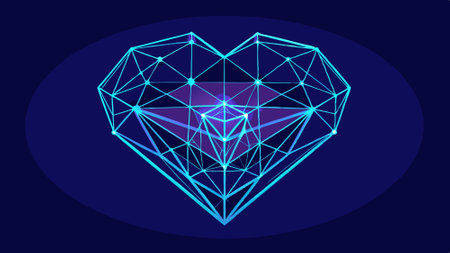 Geometric glowing Heart icon from lines isolated on blue background.. AI generated. Vector iconのイラスト素材