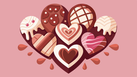 Dark chocolate. milk chocolate white chocolate in heart shape lay on pink background. minimal style....