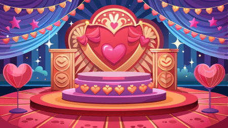 Happy valentines day background. Stage podium decorated with heart. . AI generated. Vector iconのイラスト素材