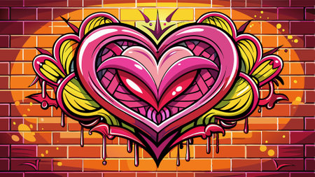 Graffiti heart on brick wall background for Valentines Day celebration. AI generated. Vector iconのイラスト素材
