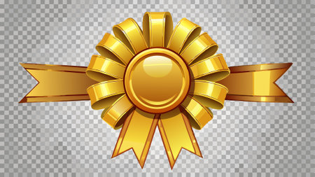 Gold ribbon and bow top view on transparent background PNG file. AI generated. Vector iconのイラスト素材