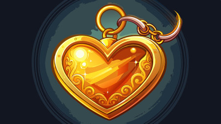 Glowing shiny gold heart keychain for romantic valentine day or wedding date ceremony.. AI generated. Vector iconのイラスト素材