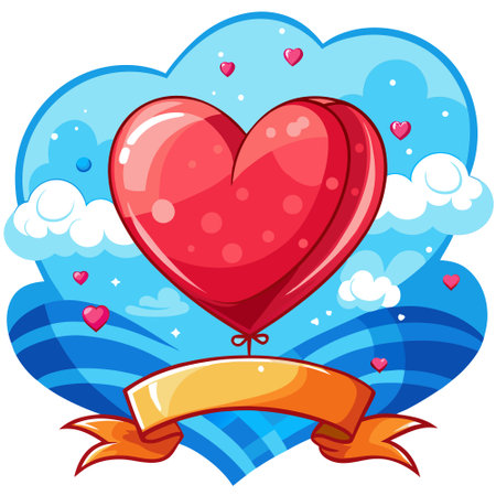 Heart Shaped Balloon. blue sky cloud. Valentines day Banner background. empty space. illustration . AI generated. Vector iconのイラスト素材