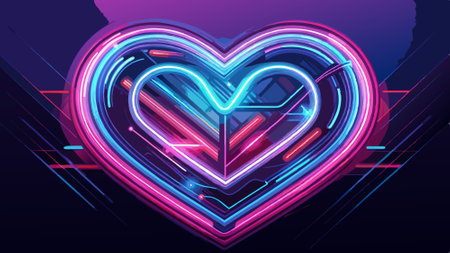 Heart made of neon lights Valentines day illustration. Bright color. . AI generated. Vector iconのイラスト素材