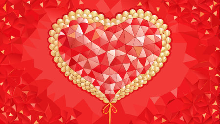 Heart-Shaped Balloon Mosaic on Red. valentines day background. valentines day border. valentines day heart. AI generated. Vector iconのイラスト素材