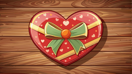 Heart shaped gift box on wooden background with space for text or advertising. AI generated. Vector iconのイラスト素材