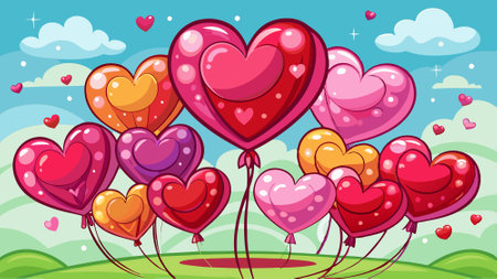 Heart shaped balloons. valentine day. valentine balloon. valentine clipart. AI generated. Vector iconのイラスト素材