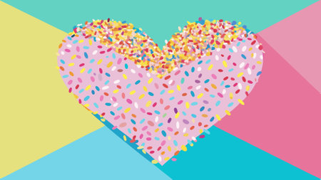 Heart shape confetti forming a heart symbol. pastel colorblock background. . AI generated. Vector iconのイラスト素材