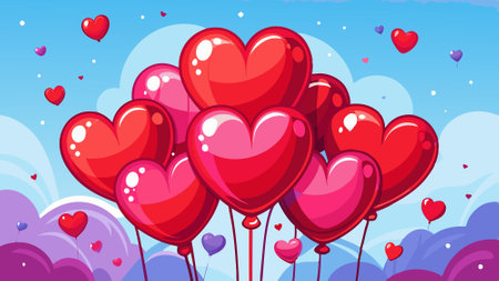 Image of heart-shaped red balloons for Valentine's Day celebration and romance. AI generated. Vector iconのイラスト素材