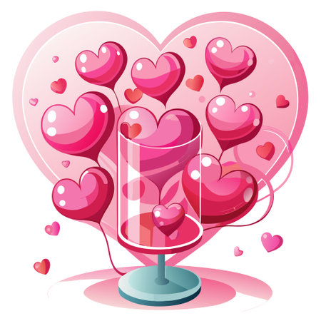 Hearted background. hearts. 3d hearts. glass effect. pink background. valentines day. romantic. love. AI generated. Vector iconのイラスト素材