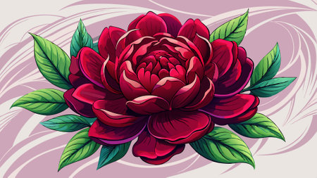 Illustration of a dark red peony set against a transparent background.. AI generated. Vector iconのイラスト素材