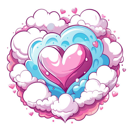 Heart-Shape Formed by Hole in Clouds. Cotton candy hearts floating on clouds. very heartwarming. AI generated. Vector iconのイラスト素材