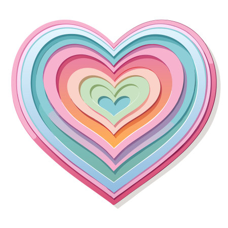 Layered Pastel Paper Heart Art. valentine day. greeting card. wallpaper. background. AI generated. Vector iconのイラスト素材