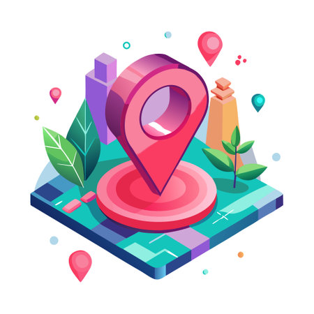 Minimalist Pink 3D Location Pin with Map Design for Geolocation and Navigation Apps on Digital...