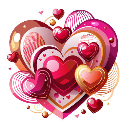 Luxurious Abstract Valentine's Day Background with Metallic Pink and Red Heart Shapes. AI generated. Vector iconのイラスト素材