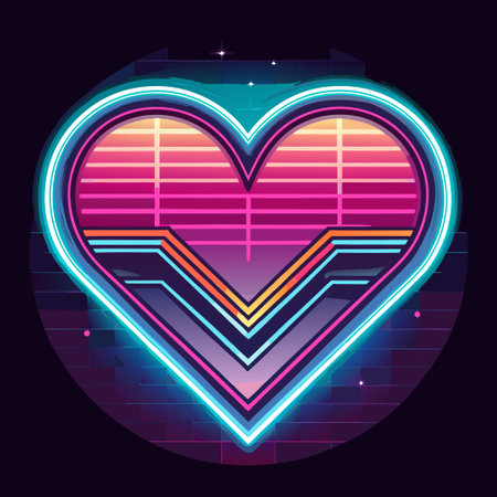 Neon vintage retro heart valentine glowing in dark. neon. vintage. retro. heart. valentine. glow. dark. love. romance. 80s. AI generated. Vector iconのイラスト素材