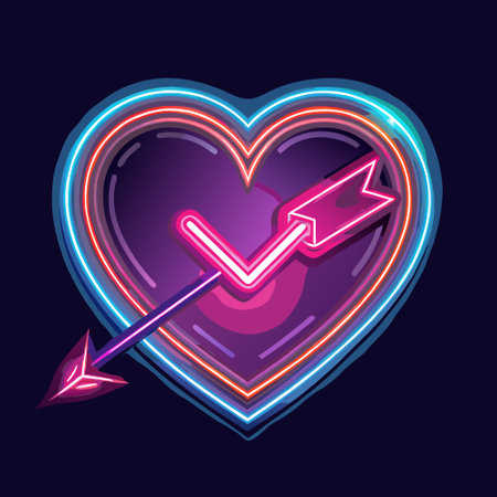Neon heart sign with arrow on dark background. Postproducted digital illustration.. AI generated. Vector iconのイラスト素材