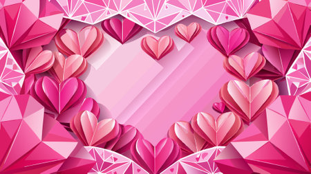 Pink Paper Origami Hearts Frame for Valentine's Day Celebration - Romantic Background with Copy Space. AI generated. Vector iconのイラスト素材