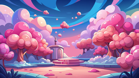 Pink clouds in the sky stage fluffy cotton candy dream fantasy soft background . AI generated....