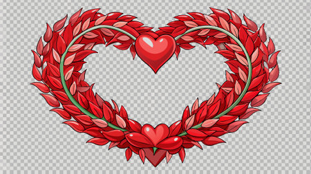 Red heart shape wreath isolated on transparent background for valentines day. . AI generated. Vector iconのイラスト素材
