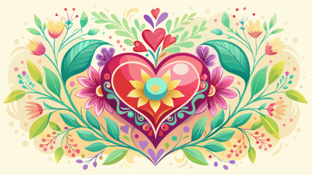 Romantic Heart with Floral Elements on a Soft Pastel Background. AI generated. Vector iconのイラスト素材