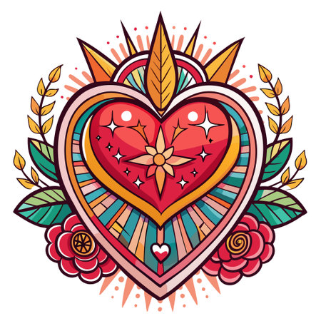Retro Valentine heart illustration for decoration and design. . AI generated. Vector iconのイラスト素材