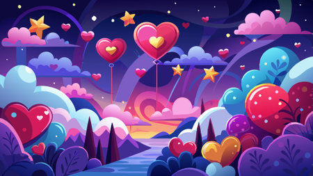 Romantic Valentine's day with heart. stars. clouds. abstract background. night sky. . AI generated. Vector iconのイラスト素材