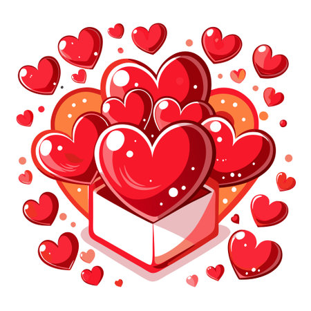 Red valentine hearts surrounded by small hearts in a white box. AI generated. Vector iconのイラスト素材