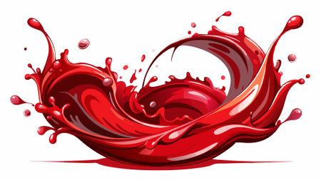Red wine splashes isolated on white background. Red liquid flowing backdrop. AI generated. Vector iconのイラスト素材