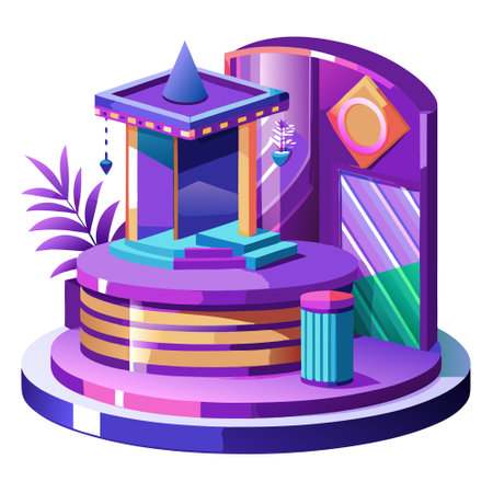 Purple 3d visualization of product podium stand for display on artistic pedestal. AI generated. Vector iconのイラスト素材