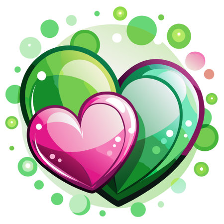 Pink and green hearts with glowing bokeh background. Valentine's Day background. . AI generated. Vector iconのイラスト素材