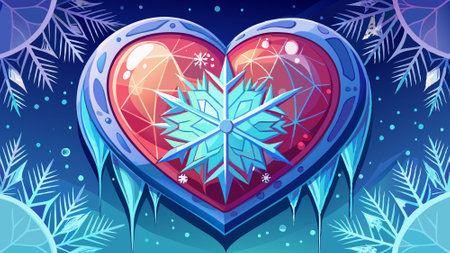 Valentine ice heart. beautiful light. snowflakes encapsulated inside the valentines. AI generated. Vector iconのイラスト素材