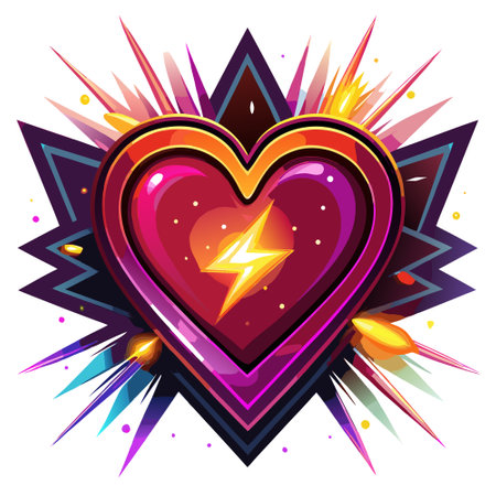 Sparkle Heart explosion. Glowing bokeh. Movie-like. Electric neon. Thrilled. Luminous. Metallic fluid - . AI generated. Vector iconのイラスト素材