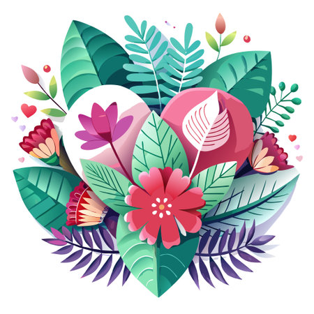 Valentine card background design paper cut out of leaves and flower. AI generated. Vector iconのイラスト素材