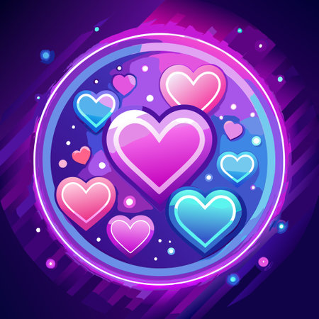 Valentine's Day background with soft neon lights. bokeh. and abstract purple and pink hearts. AI generated. Vector iconのイラスト素材