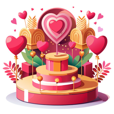 Valentine's Day background. Love Podium background for Product Display. 3d render. AI generated. Vector iconのイラスト素材