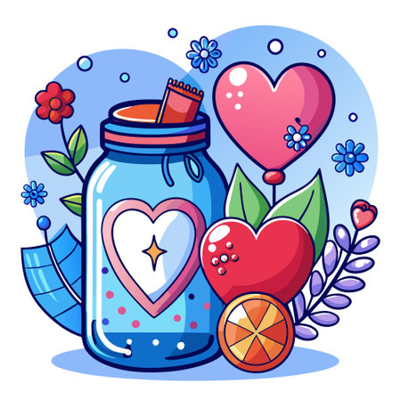 Valentine's day background with heart and jar on blue background. AI generated. Vector iconのイラスト素材