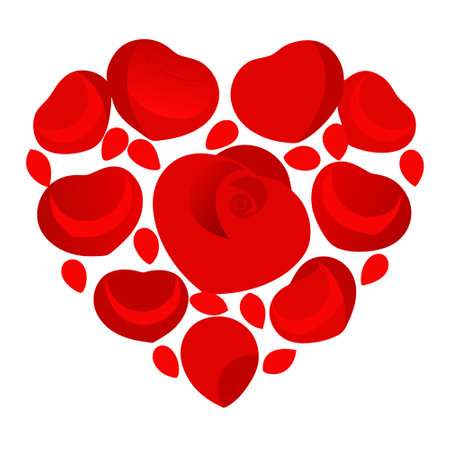 A red rose flower petals arranged in a heart shape isolated on a transparent background for Valentine's event decoration. AI generated. Vector iconのイラスト素材