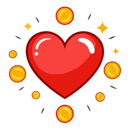 A shiny red heart surrounded by scattered coins. symbolizing love and abundance.. AI generated. Vector iconのイラスト素材