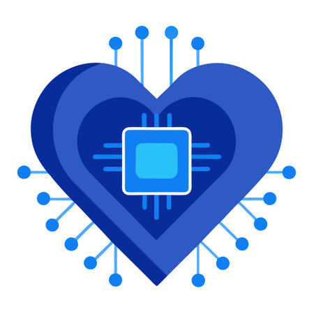 Blue heart designed as central processing unit with circuit connections. Digital illustration.のイラスト素材