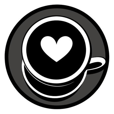 Black cup of coffee with heart shape on black background. Top view with copy space.. AI generated. Vector iconのイラスト素材