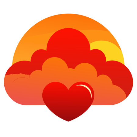 Beautiful red cloud in the shape of a heart in a sunset. AI generated. Vector iconのイラスト素材