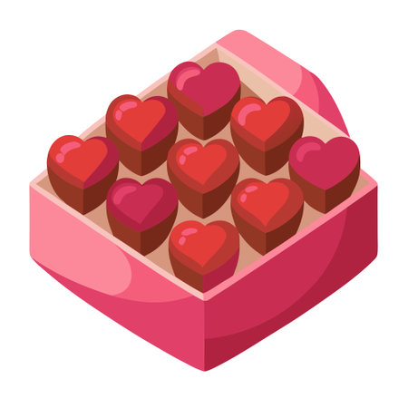 Box filled with heart shaped chocolate pralines as Valentines Day gift . AI generated. Vector iconのイラスト素材